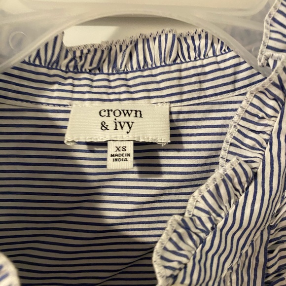 Crown & Ivy blue/ white striped top with ruffles - Picture 3 of 7